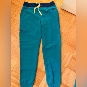Figs Teal Scrub Pants with Yellow Accents